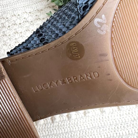 LUCKY BRAND Women's 6.5 Rhazy Bluestone Leather Snake Slingback Sandal Shoe NEW - Picture 9 of 16